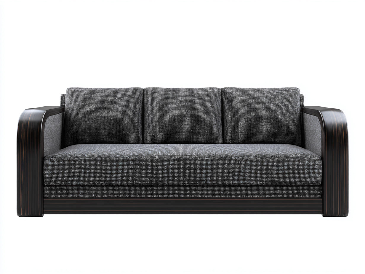 Sofás 3 plazas de tela 212x86x80 cm - gris oscuro y marrón - brazos curvos para salón