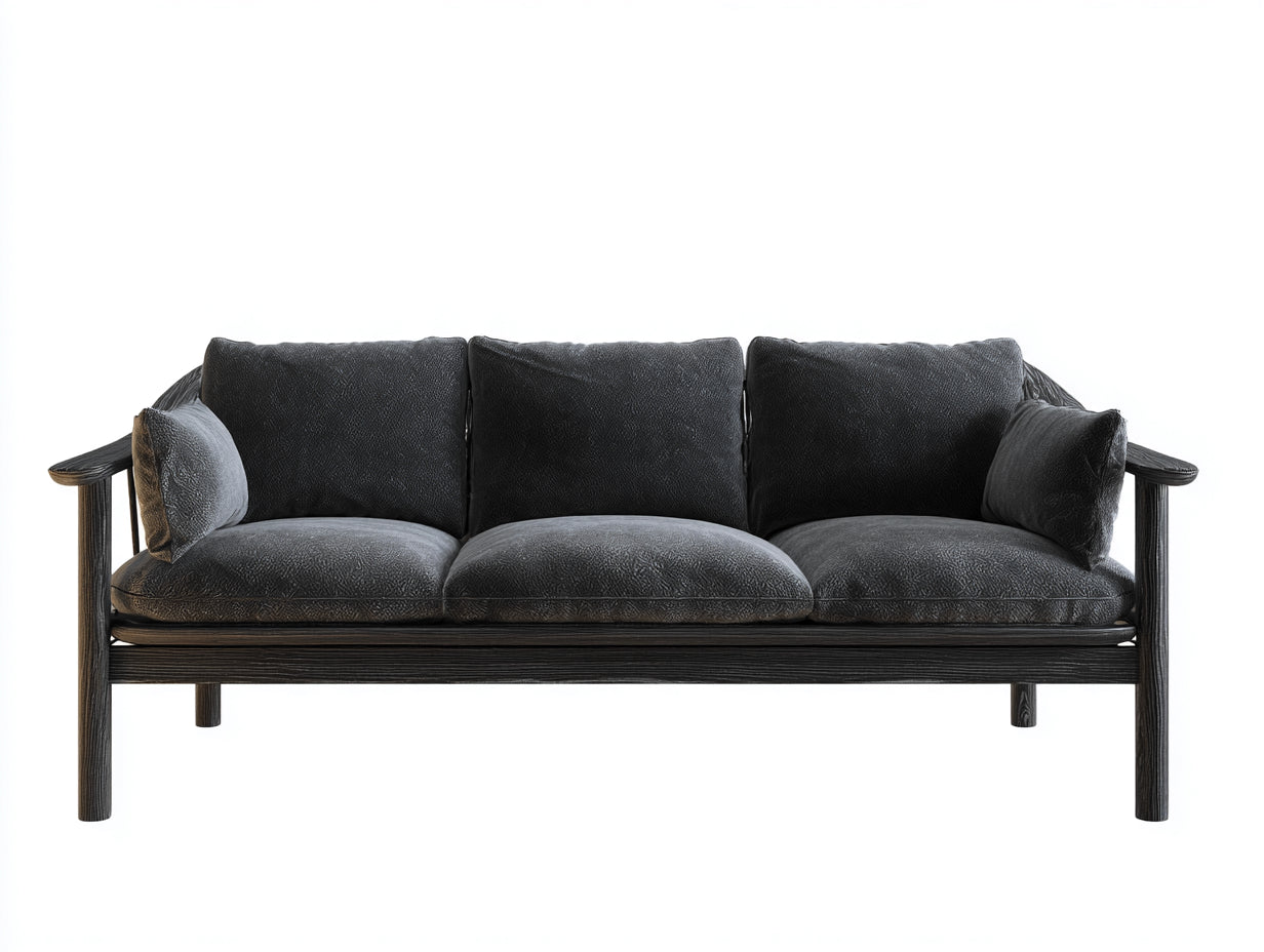Sofás 3 plazas de tela 214x86x79 cm - negro y gris oscuro - estructura abierta para salón