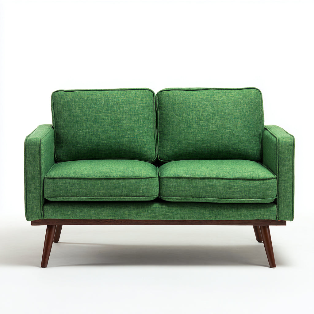 Sofás 2 plazas 155x80x83 cm - tapizado verde y patas de madera marrón - diseño moderno para salón
