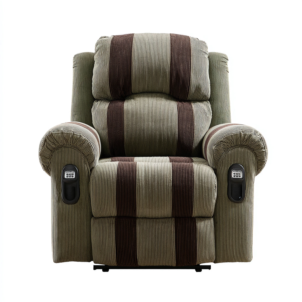 Sillones reclinables de tela 99x95x106 cm - verde y marrón - diseño clásico con mandos laterales