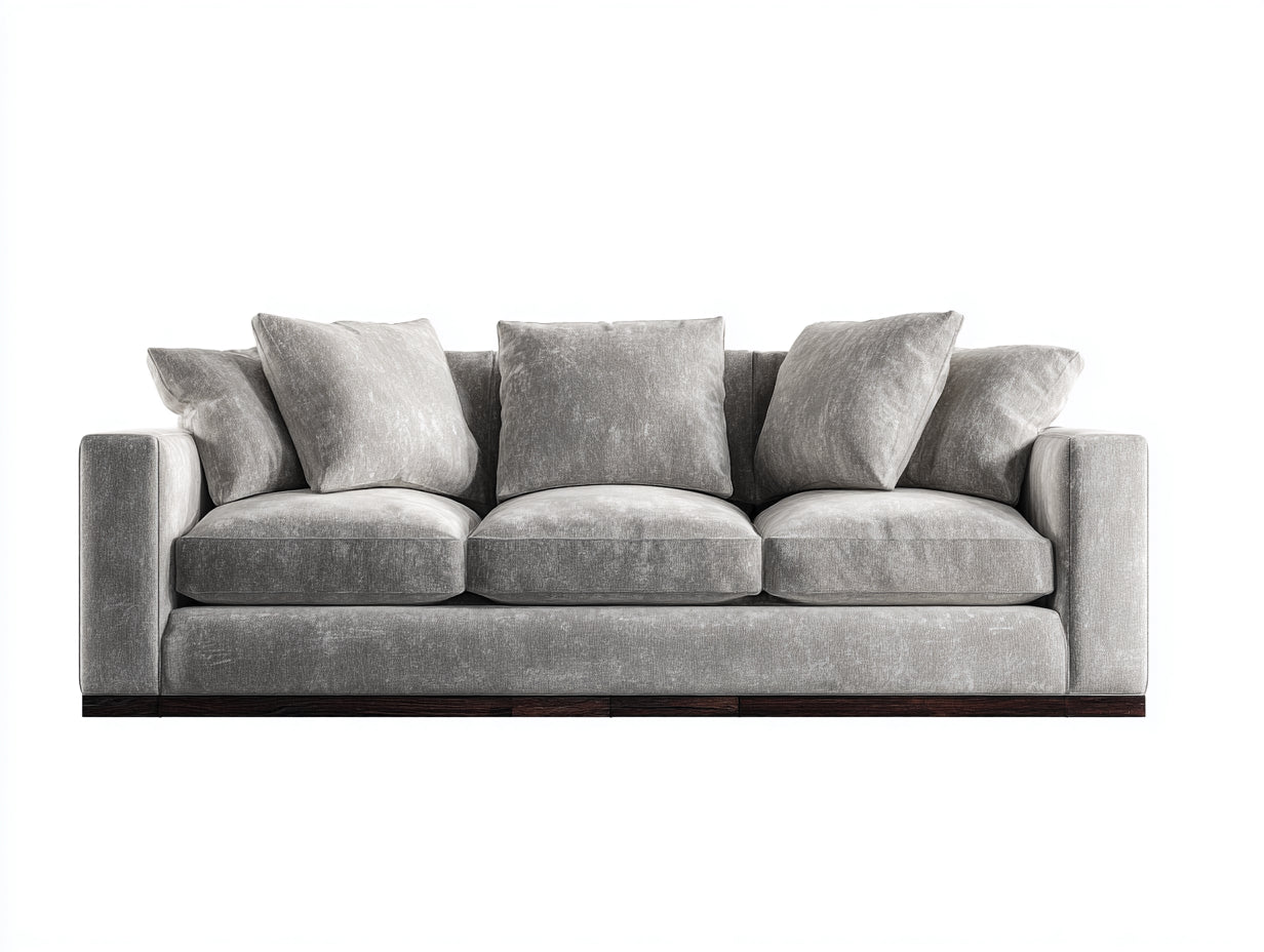 Sofás 3 plazas de tela 218x90x84 cm - gris claro y marrón - base baja para salón