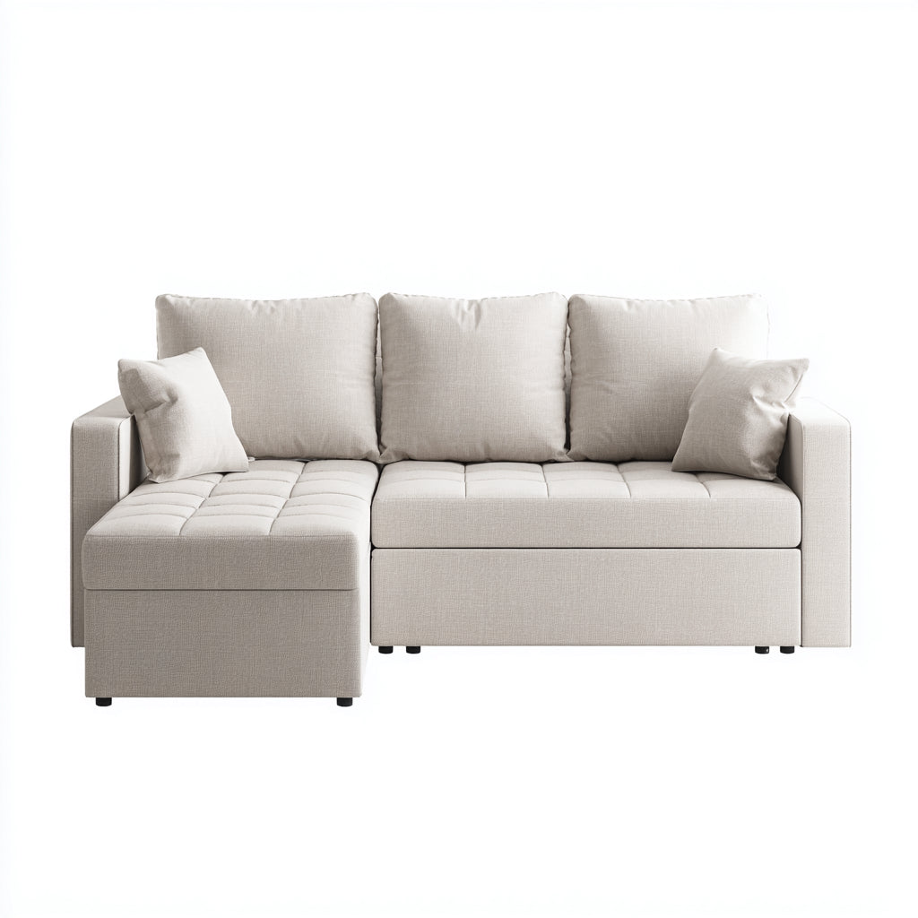 Sofás de esquina de tela 235x155x82 cm - beige claro - diseño moderno capitoné