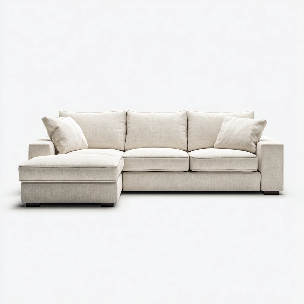 Sofás de esquina de tela 245x155x82 cm - beige claro - diseño moderno con chaise longue