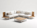Sofás de exterior cuadrados de madera y metal 2 piezas 260x260x70 cm - Blanco-Natural - Diseño contemporáneo
