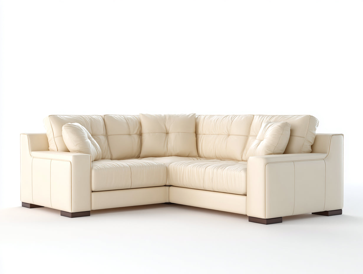 Sofás de esquina de cuero sintético 290x290x78 cm - Marfil-Madera oscura - diseño moderno para salón