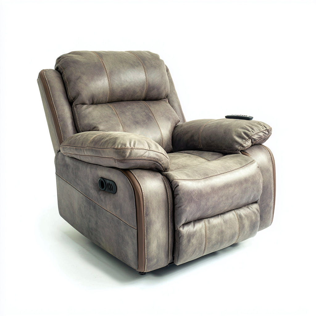 Sillones reclinables de piel sintética 94x98x105 cm - Gris oliva - diseño acolchado con reposapiés para salón