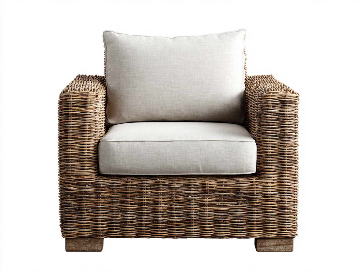 Sillones de ratán sillón ratán 95x90x80 cm - marrón y beige - con reposabrazos - diseño natural