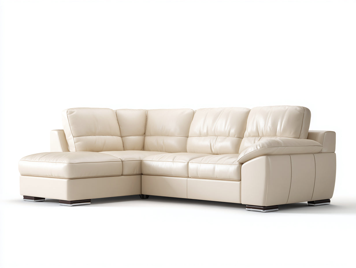 Sofás de esquina cuero sintético 262x182x90 cm crema - estilo moderno