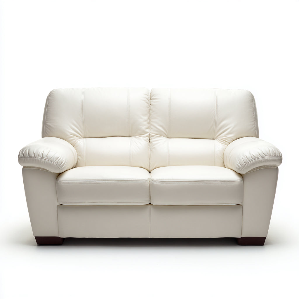 Sofás 2 plazas 160x88x90 cm - tapizado blanco roto y patas marrones - diseño acolchado para salón