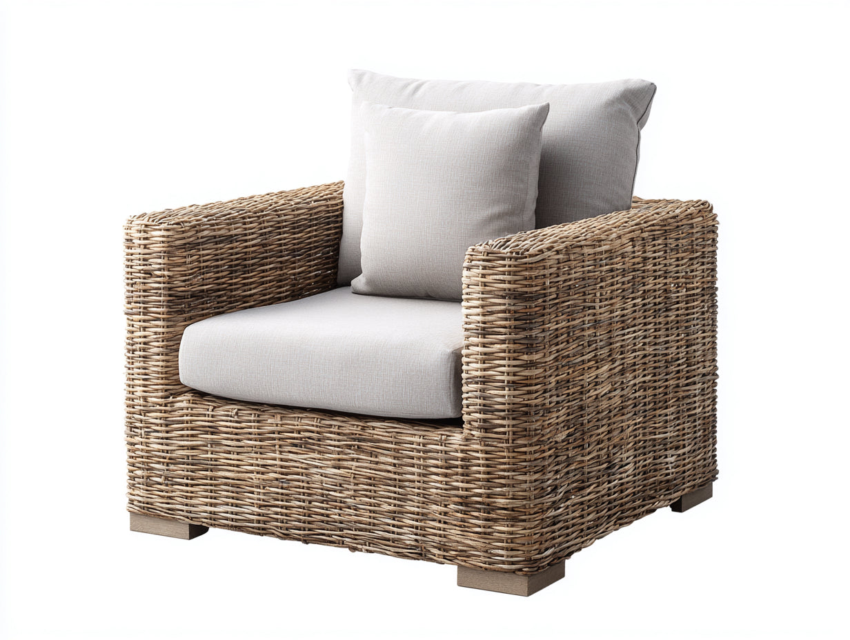 Sillón de ratán 90x85x78 cm - natural-beige - diseño ancho con cojín