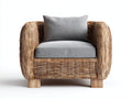 Sillones de ratán sillón individual de ratán natural 85x78x75 cm - marrón claro y gris - diseño moderno con cojín