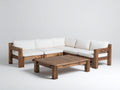 Sofás de exterior de madera 220x220x74 cm - marrón-blanco - diseño cuadrado con mesa