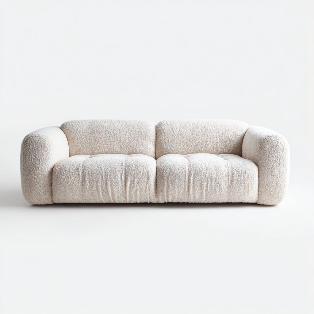 Sofás 2 plazas de tela bouclé suave 185x96x72 cm - blanco crema - diseño contemporáneo