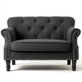 Sofás 2 plazas 150x78x88 cm - tapizado gris oscuro con capitoné y patas negras - diseño clásico para salón