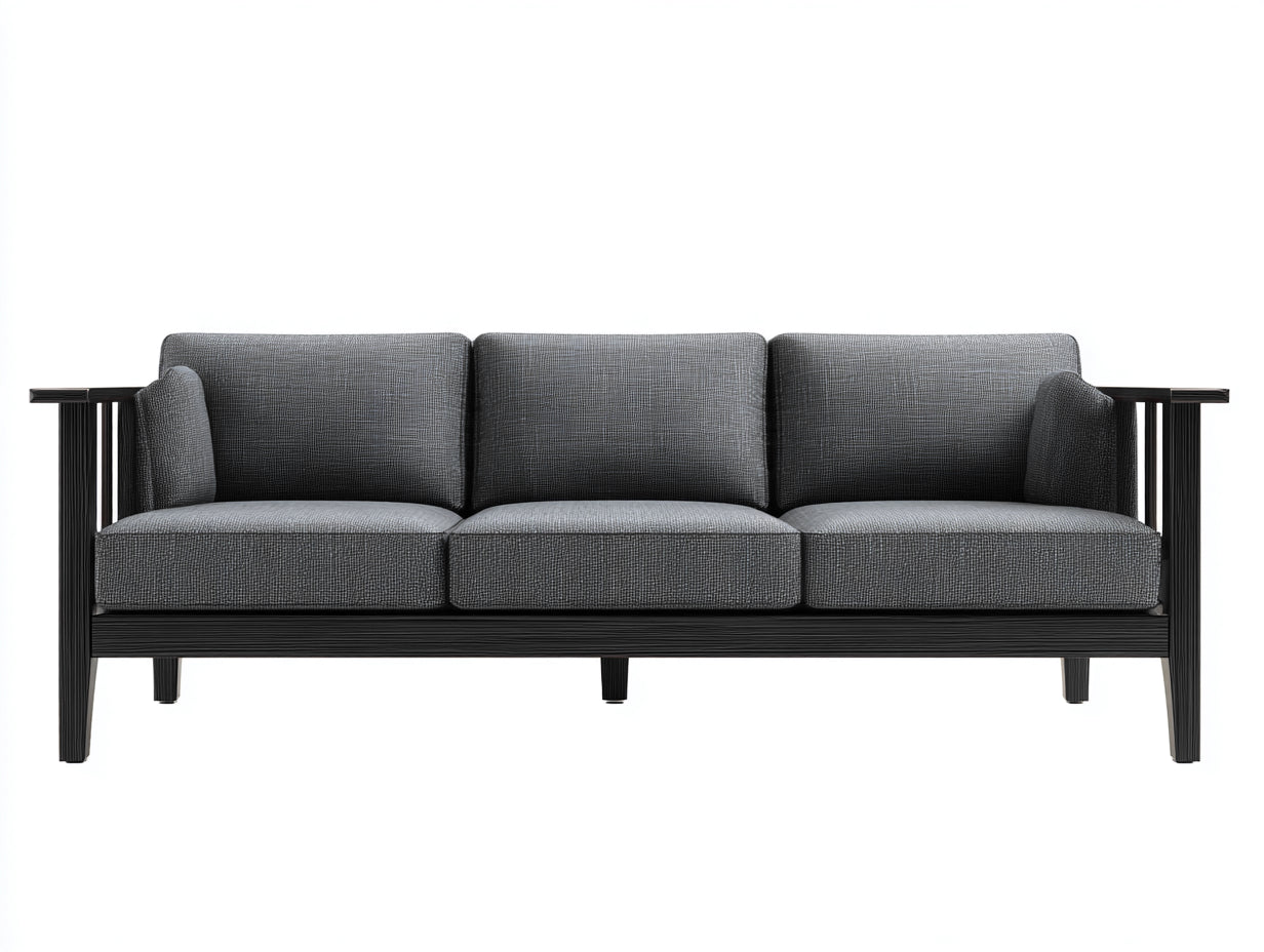 Sofás 3 plazas de tela 212x84x80 cm - gris oscuro y negro - estructura abierta para salón