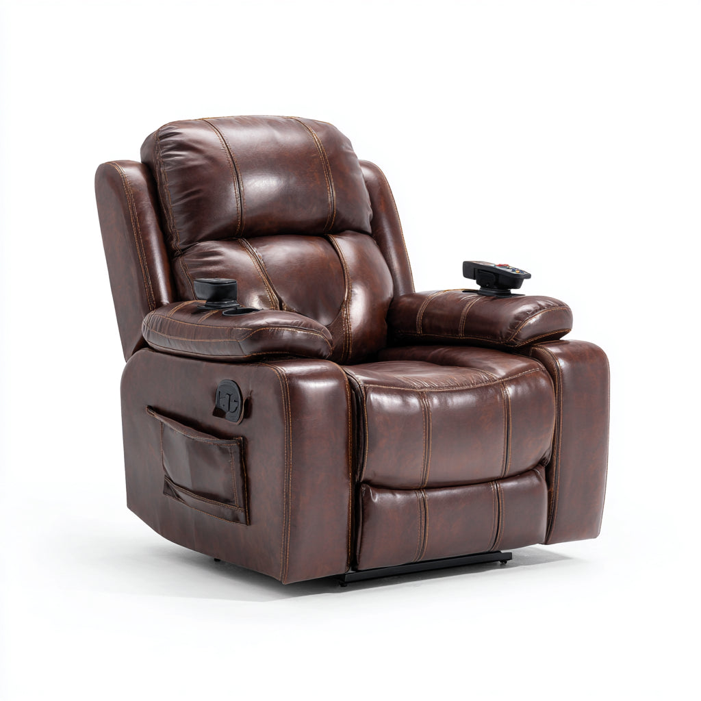Sillones reclinables de piel sintética 94x98x105 cm - Marrón - diseño acolchado con reposapiés para salón