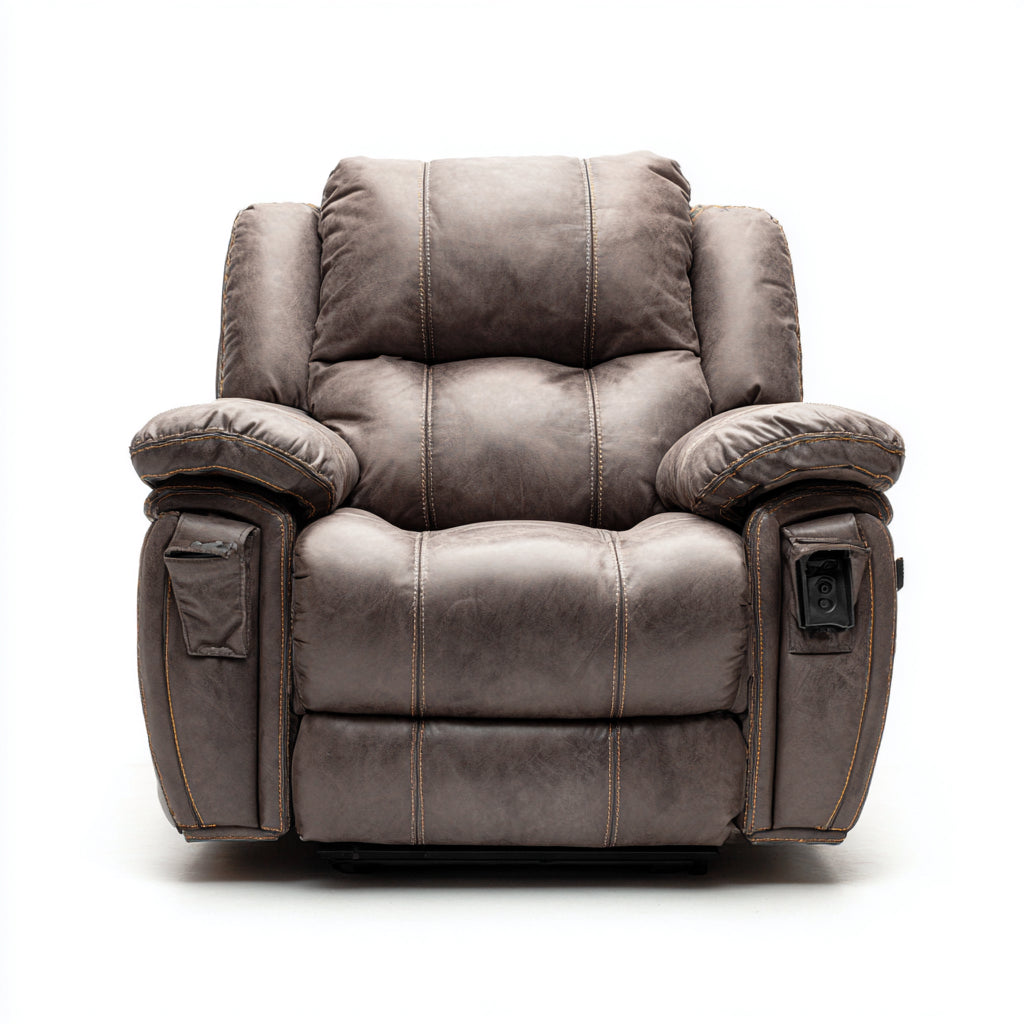 Sillones reclinables de piel sintética 96x98x106 cm - Marrón grisáceo - diseño acolchado para salón