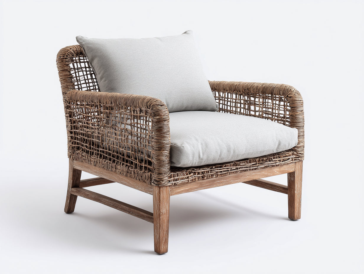 Sillones de ratán ratán natural 90x83x81 cm - Marrón-Gris claro - Diseño artesanal