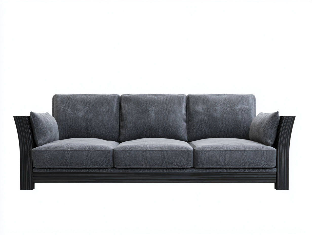 Sofás 3 plazas de tela 213x85x81 cm - azul grisáceo y negro - brazos abiertos para salón