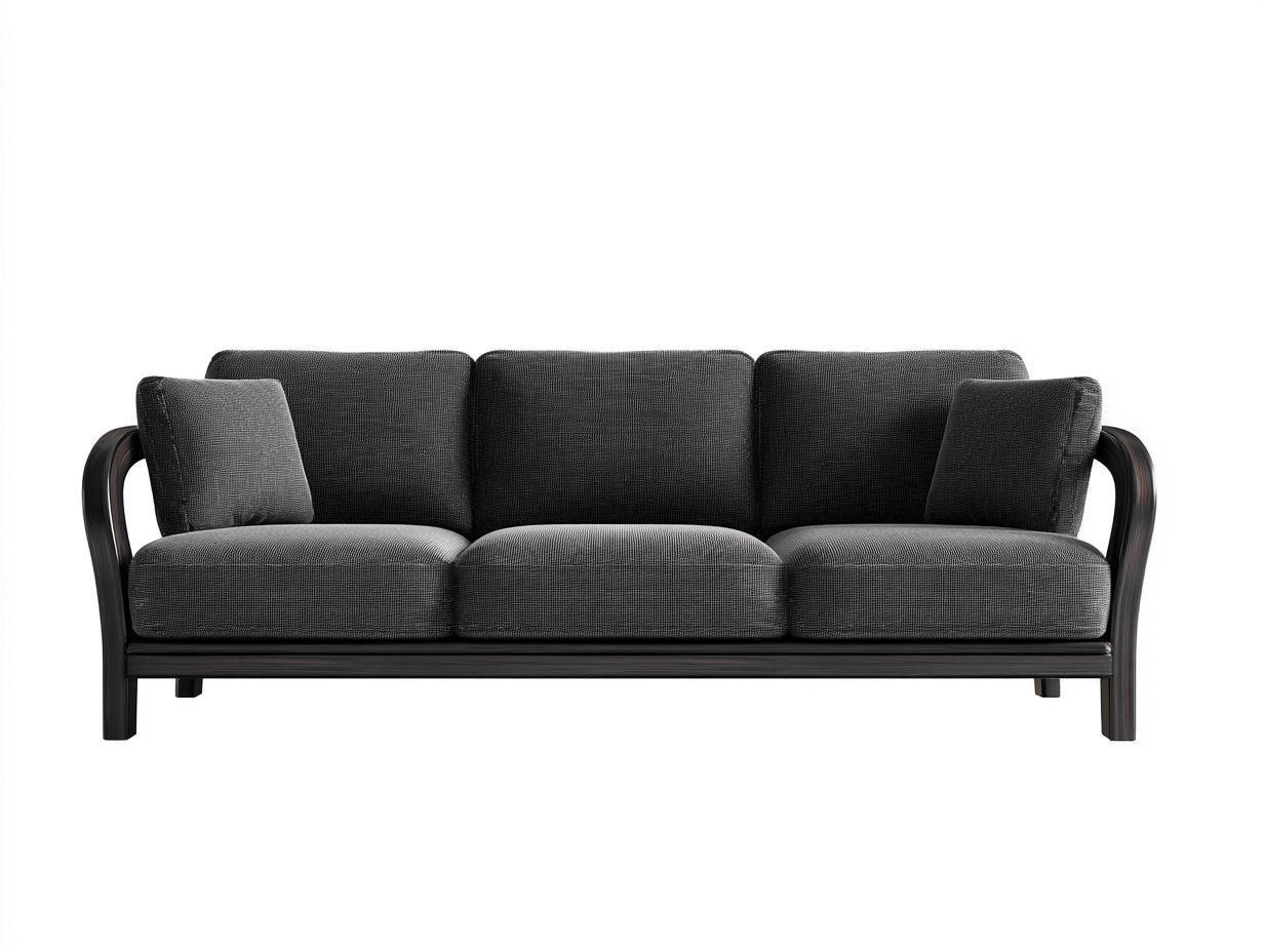 Sofás 3 plazas de tela 215x86x80 cm - gris oscuro y negro - brazos curvos para salón