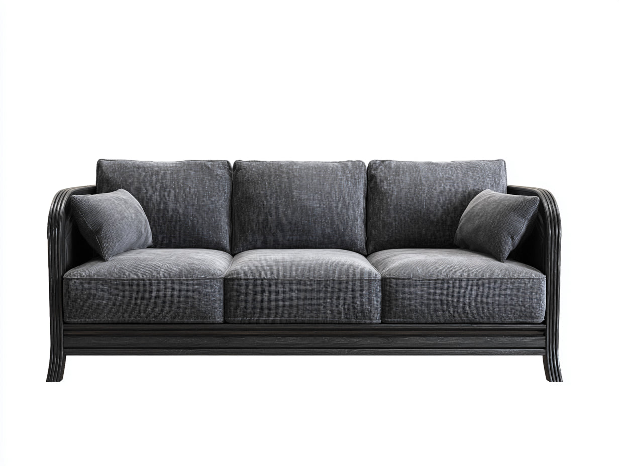 Sofás 3 plazas de tela 213x86x80 cm - gris oscuro y negro - brazos curvos para salón