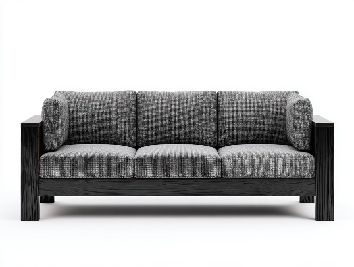 Sofás 3 plazas de tela 214x84x80 cm - gris y negro - estructura de madera para salón